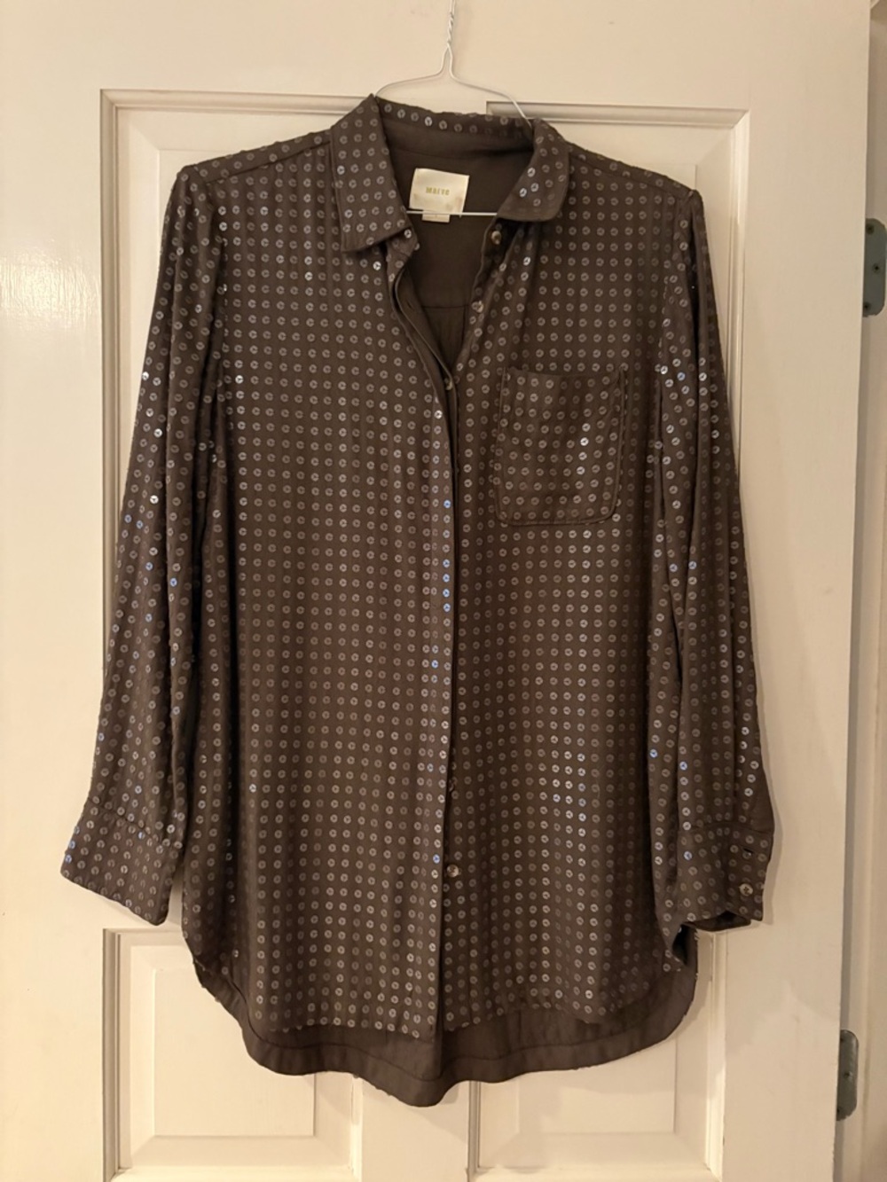 Mauve Metallic Dot Button-Up Blouse - size small